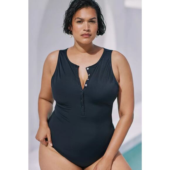 Andie Swim Eco Nylon The Malibu One Piece in Black L NWT - Picture 1 of 6